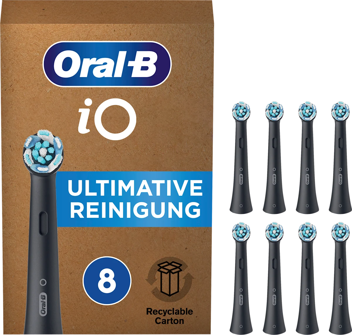 Oral-B iO Ultimate Clean Ersatz-Bürstenköpfe – Schwarz, 8er Pack (Original Aufsteckbürsten)